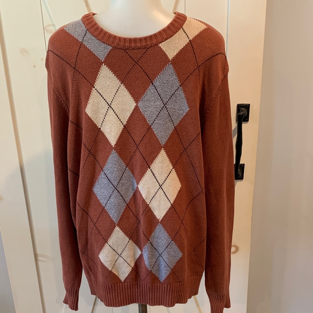 Dockers Men's Argyle Crewneck Sweater - Rust, Gray, Cream